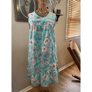 Vintage Floral House Dress Duster Sleeveless Pockets